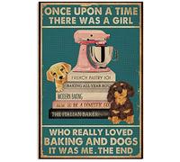 Once Upon A Time There was a Girl Who Really Loved Baking Book and Dogs Poster Gift for Men Women Retro Metal Sign Kitchen Cottage Country Outdoor Home Style Farmer Decoration 8x12 Inch