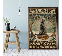 Once Upon A Time There Was A Girl Who Really Loved Cats And Books Cat Home Decor Art Wall Decor Metal Sign Poster 8X12 Inches