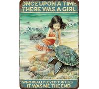 Once Upon A Time There Was A Girl Who Really Loved Turtles Metal Sign Vintage Plaque Ocean Sea Turtle Decor Beach Sign Bathroom Reef Wall Art Decor 8x12 Inch
