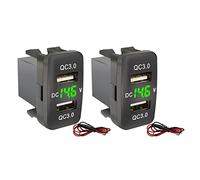 Onchdbfhuu 2X Car Dual USB3.0 Fast Charge with Display Voltmeter Black and Green Voltage Car Charger for