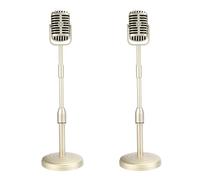 Onchdbfhuu 2X Vintage Desktop Microphone Prop Model with Adjustable Height, Classic Retro Style Microphone Stand Fake Mic Prop,Gold