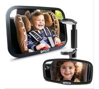 Onco Baby Car Mirror Bundle - Rear & Forward Facing Mirrors, 100% Shatterproof & Shakeproof, Wide Clear View with 360° Rotation & Clip-On Design, Newborn & Baby Travel Essentials
