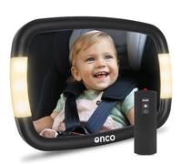 Onco LED Baby Car Mirror - 2 Light Modes, 100% Shatterproof, 360° Adjustable, Back Seat Mirror (Batteries not included)