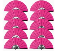 Oncpcare 10 Pcs Boots on The Ground Hand Fan Bulk, Folding Popping Clacking Fans for Line Dancing (Rose Red)