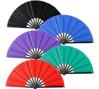 Oncpcare 5 Pcs Large Hand Fan in Bulk, Chinese Japanese Kung Fu Tai Chi Popping Clack Rave Handheld Folding Fans for Line Dancing (Mix Color)