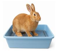 Oncpcare Extra Large Rabbit Litter Box with Metal Grate - Easy to Clean XL Jumbo Bunny Potty Trainer, Corner Toilet Pan for Adult Rabbit Flemish Giant Rabbits (19”x14”x5”, Blue)