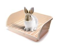 Oncpcare Super Large Rabbit Litter Box, Small Animal Restroom Square Bunny Litter Box Guinea Pig Litter Tray Pet Toilet Chinchilla Potty Trainer (Beige)