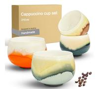 OndaCore Cappuccino Cups Set 4x210ml-White, Premium Porcelain Cups, Handmade Colourful Coffee Cups, Ceramic Tea Cups Without Handle, Dishwasher Safe, Milk Coffee, Hot Chocolate