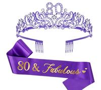 Ondder 80th Birthday Sash Purple Birthday Tiara and Sash for Women 80th Birthday Sash and Crown for Women 80 & Fabulous Birthday Sash Birthday Party Decorations Gifts for Her Party Favors Supplies