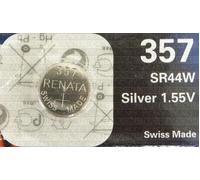 One (1) X Renata 357 SR44W SB-B9 Silver Oxide Watch Battery 1.55v Blister Packed