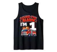 One 1yr 1st Birthday Fire Truck Firefighter 1 Year Old Boy Tank Top