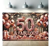 One 50th birthday and anniversary celebration background polyester fiber party decoration elegant pink crown design 250x180CM