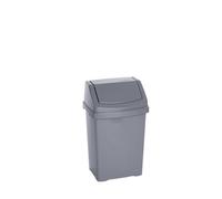 ONE- 8L Litre Robust Plastic Swing Bin with Flip Top Closure Waste Recycle Recycling Dustbins Rectangular Rubbish Garbage Trash Refused Bins Waste Management for Office, Kitchen and Bathroom Silver