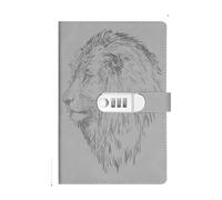 One A5 PU 100 Sheets/200 Pages Notebook, Vintage Password Book With Lock, Diary Clip, Thickened Creative Manual Ledger for Organize, Note Take(Grey)