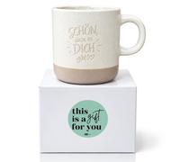 One Ace Ceramic Mug 360 ml Coffee Mug with Loving Motifs and Sayings White/Beige Gift for Men and Women (Schön, dass es dich gibt)