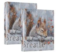 One and A Half Inch Binder Oil Painting Breathe Animal Squirrel Cloud White Round Rings Binder with Pockets 2 Pack for Letter Size (11" X 8.5") 200 Sheets