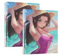 One and A Half Inch Binders 3 Ringing Beach Ocean Anime Beauty with Pocket Cover 2 Pack Assorted Binders 200 Sheets