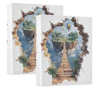 One and A Half Inch Binders 3D Optical Wooden Bridge Island Colorful Three-Ringing Binders with Clipboard 2 Pack School Binder 200 Sheets