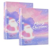 One and A Half Inch Binders Christmas Watercolor Purple Santa Claus Three Ringing Binders with Interior Pockets 2 Pack School Supply 200 Sheets