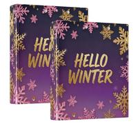 One and A Half Inch Binders Hello Winter Gold Pink Purple Snowflake 3 Ringed Binders with Interior Pockets 1 Pack for Letter Size (11" X 8.5") 200 Sheets