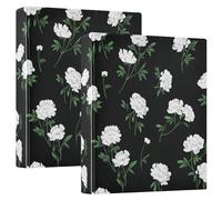 One and A Half Inch Notebook Binders Chinese Peony White Black Round Ringing Notebook Binders with Pocket Cover 2 Pack School Binder 200 Sheets