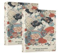 One and A Half Inch Notebook Binders Japanese Beauty Flowers Three-Ringing Notebook Binders with Pocket Cover 1 Pack School 200 Sheets