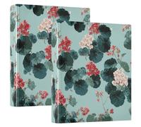 One and A Half Inch Notebook Binders Japanese Begonia Green Pink Three-Ringing Notebook Binders with Pocket Cover 1 Pack School Supply 200 Sheets