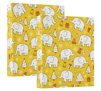 One and A Half Inch Notebook Binders White Elephants Snowflake Yellow Christmas Three Ringing Notebook Binders with Pockets 1 Pack for School 200 Sheets