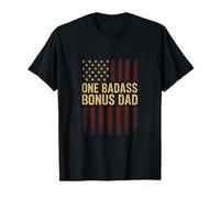 ONE Badass Bonus DAD - Fathers Day Step Dad USA Flag T-Shirt