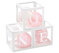 One Balloon Box First Birthday Balloons Boxes, 1st Birthday Party Decorations Supplies Includes 1 Square Clear Box Cube and 24 Latex Balloons for Gender Reveal Photo Shoot Prop Decorations Backdrop