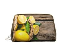One Basket Lemons Leather Handheld Zipper Makeup Bag Organizer Wallet Large Capacity Travel Makeup Bag Toiletries