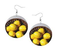 One Basket Lemons Leather Round Earrings Color Valentine'S Day Festival Activities Fashion Women'S