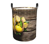 One Basket Lemons Print Round Laundry Basket With Handles Waterproof Laundry Hamper For Bathroom Circular Storage Basket