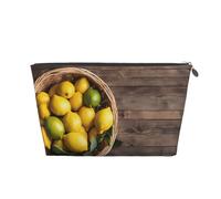 One Basket Lemons Print Travel Makeup Bag Cosmetic Toiletry Bag Wash Bag Multifunctional Storage with Zipper for Women Girls Silver
