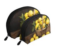 One Basket Lemons Printing Shell Makeup Bag Set 2-Piece Cosmetic Bags Portable Travel Makeup Storage Bag for Women Girls