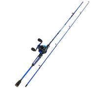 One Bass Fishing Rod Reel Combo, Baitcasting Fishing Pole with Graphite 2Pc Blanks - Blue -Left Handed - 6'