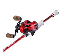 One Bass Spirit Flame Fishing Rod Reel Combo, Spinning & Baitcasting Fishing Pole with Graphite 2Pc Blanks, Stainless Steel Guides-6' Casting Red - Right Handed