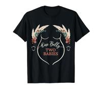 One Belly Two Babies Twin Pregnancy Announcement Value Graphic T-Shirt, Men, Black, XL