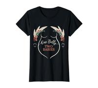 One Belly Two Babies Twin Pregnancy Announcement Value Graphic T-Shirt, Women, Black, L