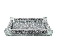 ONE BEST DEAL 1 x Diamond Crushed Tray | Silver Trimming Crystal Crushed Diamond Tray for Tea and Coffee| Perfect for Home Decor | Crystal Filled Heavy Decorative Sparkle Mirrored Tray