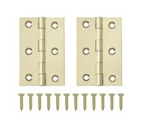 ONE BEST DEAL 2 x Door Hinges 3" 76mm Ball Bearing | Screws Polished Brass Finish | Ball Bearing Hinges for Internal Door, Cabinet Boxes, Brass Hinges with Fixing Screws