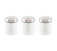 ONE BEST DEAL 3 x Airtight Tea Sugar and Coffee Storage Canisters Jars | Decorative Kitchen Storage Tin Caddy Containers with Easy to Open Airtight Lids (Silk White)