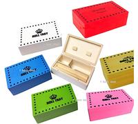 ONE BEST DEAL Coloured Wooden Rolling Box Roll Box Smoking Stash Tray For Kingsize Papers and Filter Tips Storage Small Medium Large Pink White Green Black (Medium, Pink)