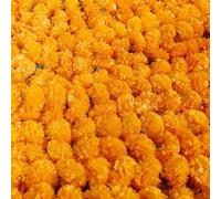 ONE BEST DEAL OBD 5 x Artificial Marigold Flowers Faux Garland Flowers 5 Feet Indian Marigold Garland for Diwali Pooja Decoration Traditional Wedding Home Mehndi Decor & Outdoor Party (Mango Yellow)