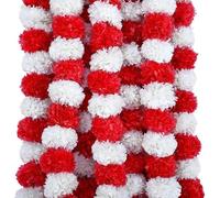 ONE BEST DEAL OBD 5 x Artificial Marigold Flowers Faux Garland Flowers 5 Feet Indian Marigold Garland for Diwali Pooja Decoration Traditional Wedding Home Mehndi Decor & Outdoor Party (Red and White)