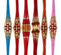 ONE BEST DEAL OBD 6 x Assorted Designer Rakhi Set for Brother Premium Handmade Beaded Raksha Bandhan Sacred Thread Bracelet Traditional Festival Gift Collection
