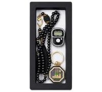 ONE BEST DEAL OBD Black Digital Tasbih Counter Gift Set Muslim Prayer Beads Islamic Prayer Beads with Islamic Keychain Ramadan Eid Hajj Umrah Gift