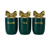 ONE BEST DEAL OBD Ceramic Tea Coffee Sugar Canister Set Airtight Kitchen Storage Jars with Silver Lids for Home Countertop Organization Other Sweet Treats Kitchen Accessories (Green)