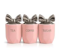 ONE BEST DEAL OBD Ceramic Tea Coffee Sugar Canister Set Airtight Kitchen Storage Jars with Silver Lids for Home Countertop Organization Other Sweet Treats Kitchen Accessories (Pink)