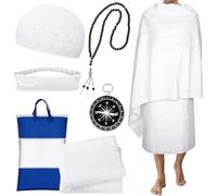 ONE BEST DEAL OBD Ihram Set for Umrah and Hajj Men 2-Piece Cotton Hajj Towels Ihram Belt Kufi Cap Tawaf Prayer Beads & Qibla Compass Premium Hajj Essentials Kit for Umrah Gift